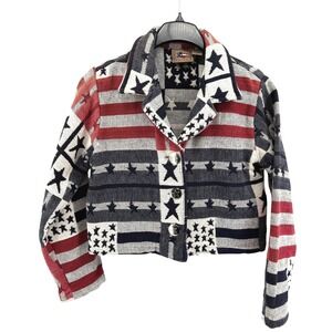 Don't Mess With Texas Tapestry Jacket Women Small Pre-Owned Cropped Patriotic